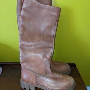 Free People Tall Chunky Sole Leather Boots in Brown